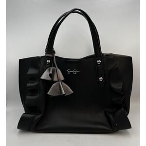 Black And Silver Ruffel Jessica Simpson Handbag Purse Tote See Description